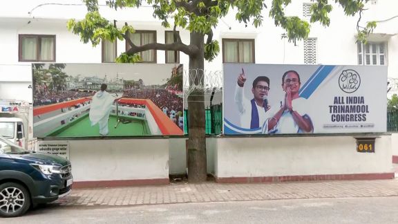 New Delhi, Jun 12 (ANI): A view of the TMC posters after being moved to the South Avenue residence of TMC Rajya Sabha MP Md. Nadimul Haque, in New Delhi on Friday. (ANI Video Grab)