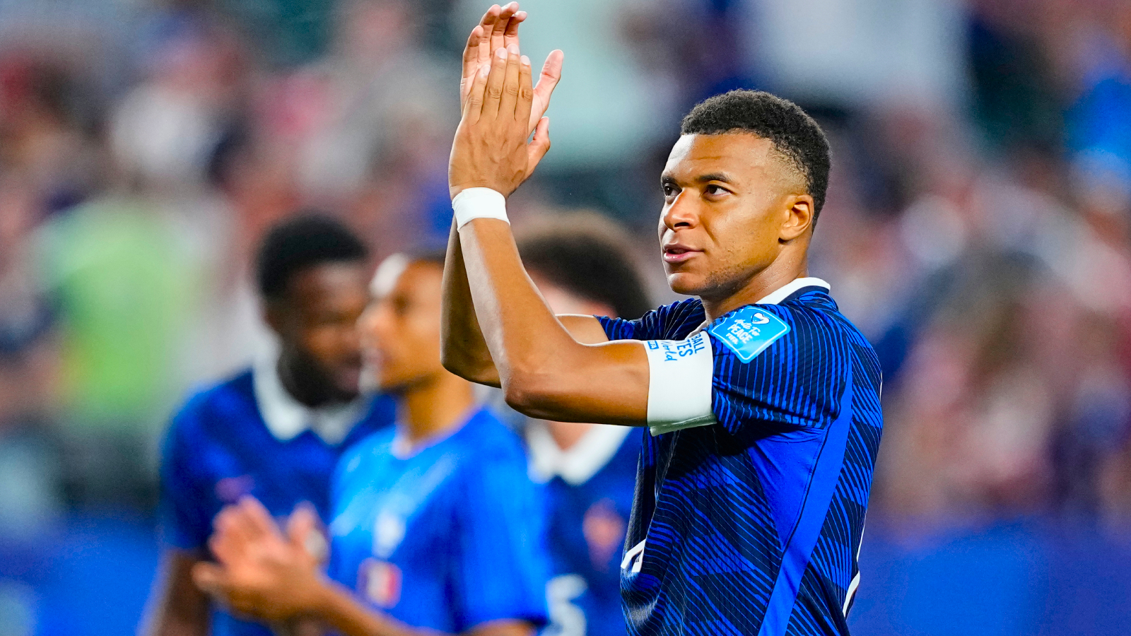 France's Kylian Mbappe (10) and his teammates gesture to fans following the World Cup Group I soccer match between France and Iraq in Philadelphia, Monday, June 22, 2026. (AP Photo)