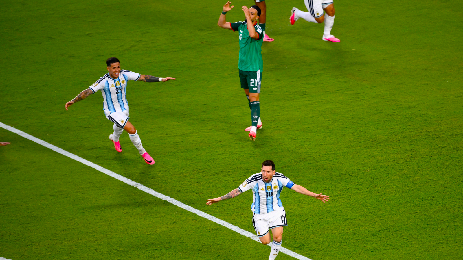 Lionel Messi scored a hat-trick for Argentina against Algeria in his 200th game for the country. (AP Photo)