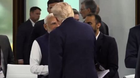 PM Modi and US President Donald Trump was seen interacting at the G7 Summit. (ANI Screengrab)