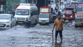 Waterlogging in King circle during heavy rainfall in Mumbai. (Express Photos by Akash Patil)