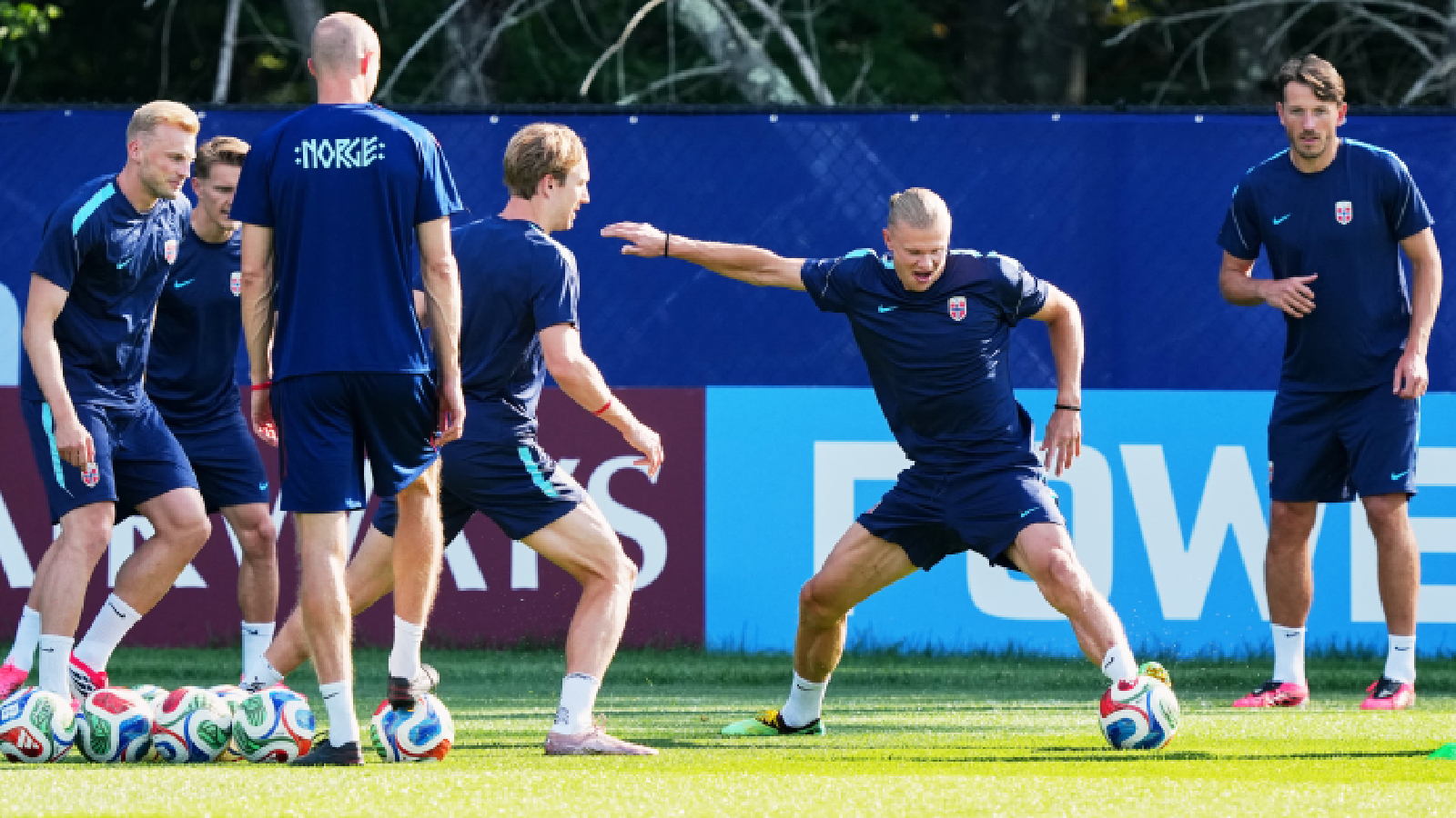 Norway's Erling Haaland exercises with his team during a training session in Foxborough, Mass., near Boston, ahead of the World Cup Group I soccer match between Norway and France, Thursday, June 25, 2026. (AP Photo)