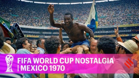 Pelé is hoisted on the shoulders of his teammates after Brazil won the 1970 World Cup soccer final against Italy, 4-1, in Mexico City’s Estadio Azteca. (AP)