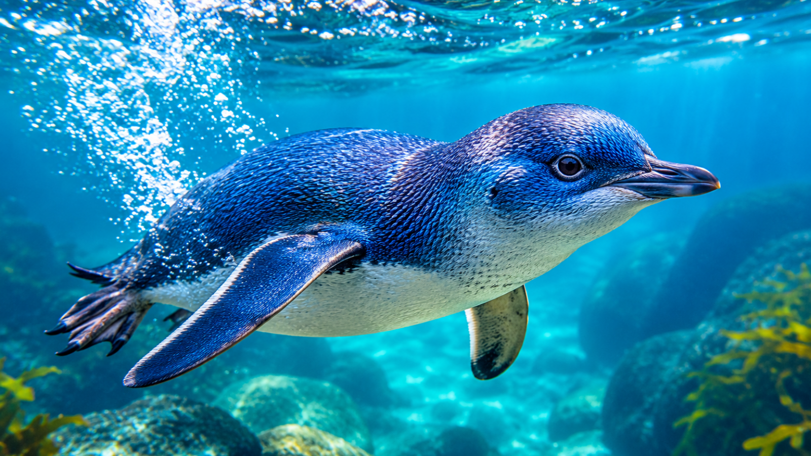 The world’s smallest penguin is about 30 cm tall and blue-grey in colour