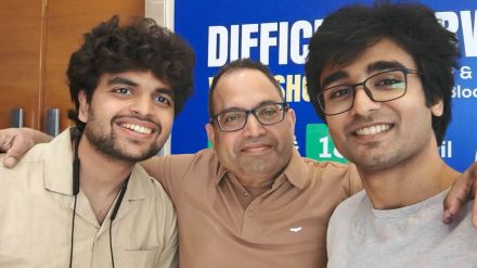 Dr. Shiv Singh (centre) Consultant Anaesthesiologist, Royal Liverpool and Broadgreen University Hospital Trust who takes difficult airway workshops in India . Left -: Tej Patel, Final year student at NID Ahmedabad who is also involved in the startup and R - Dr Maanas Jain