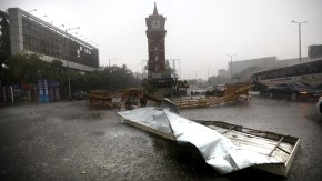 Heavy rainfall, thunderstorms lashed parts of Delhi-NCR on Thursday. (Express photo by Gajendra Yadav)