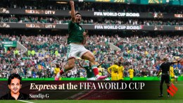 Mexico's Raul Jimenez celebrates after scoring his side's second goal during the World Cup Group A soccer match between Mexico and South Africa in Mexico City, Thursday, June 11, 2026. (AP Photo)