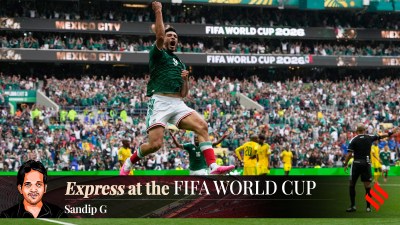 Mexico's Raul Jimenez celebrates after scoring his side's second goal during the World Cup Group A soccer match between Mexico and South Africa in Mexico City, Thursday, June 11, 2026. (AP Photo)