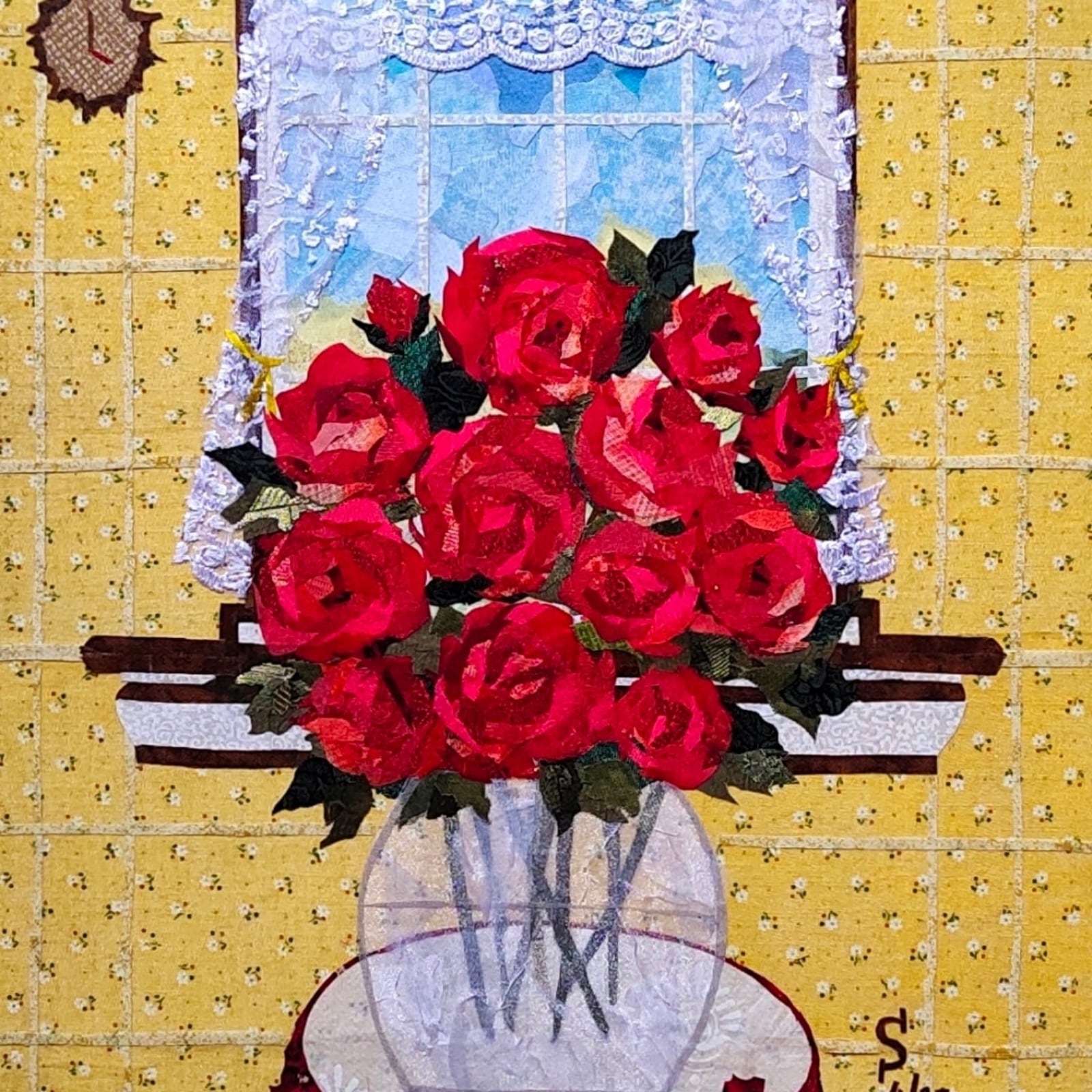 Fabric painting of reoses are forever.