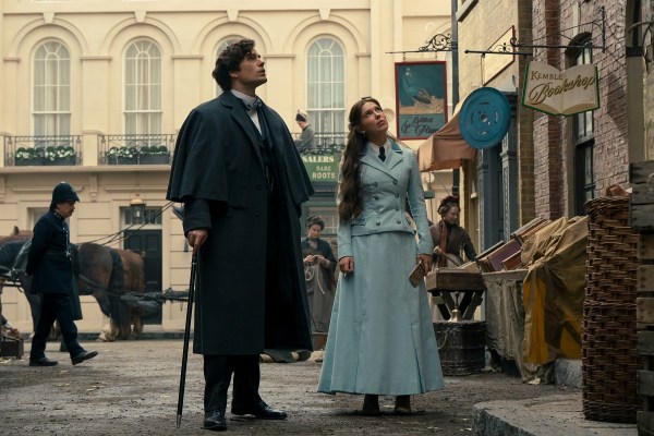 Henry Cavill as Sherlock Holmes and Millie Bobby Brown as Enola Holmes in Enola Holmes 3. Cr. John Wilson/Netflix ©2026.