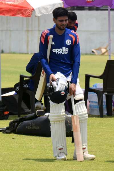 Indian captain Shubman Gill during a practice session at Maharaja Yadavindra Singh PCA New International Stadium on Wednesday. Express photo