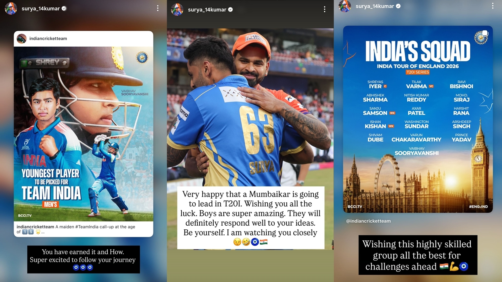 Suryakumar Yadav posted a series of stories on his Instagram handle after Saturday's team announcement. (Source: Suryakumar Yadav Instagram)