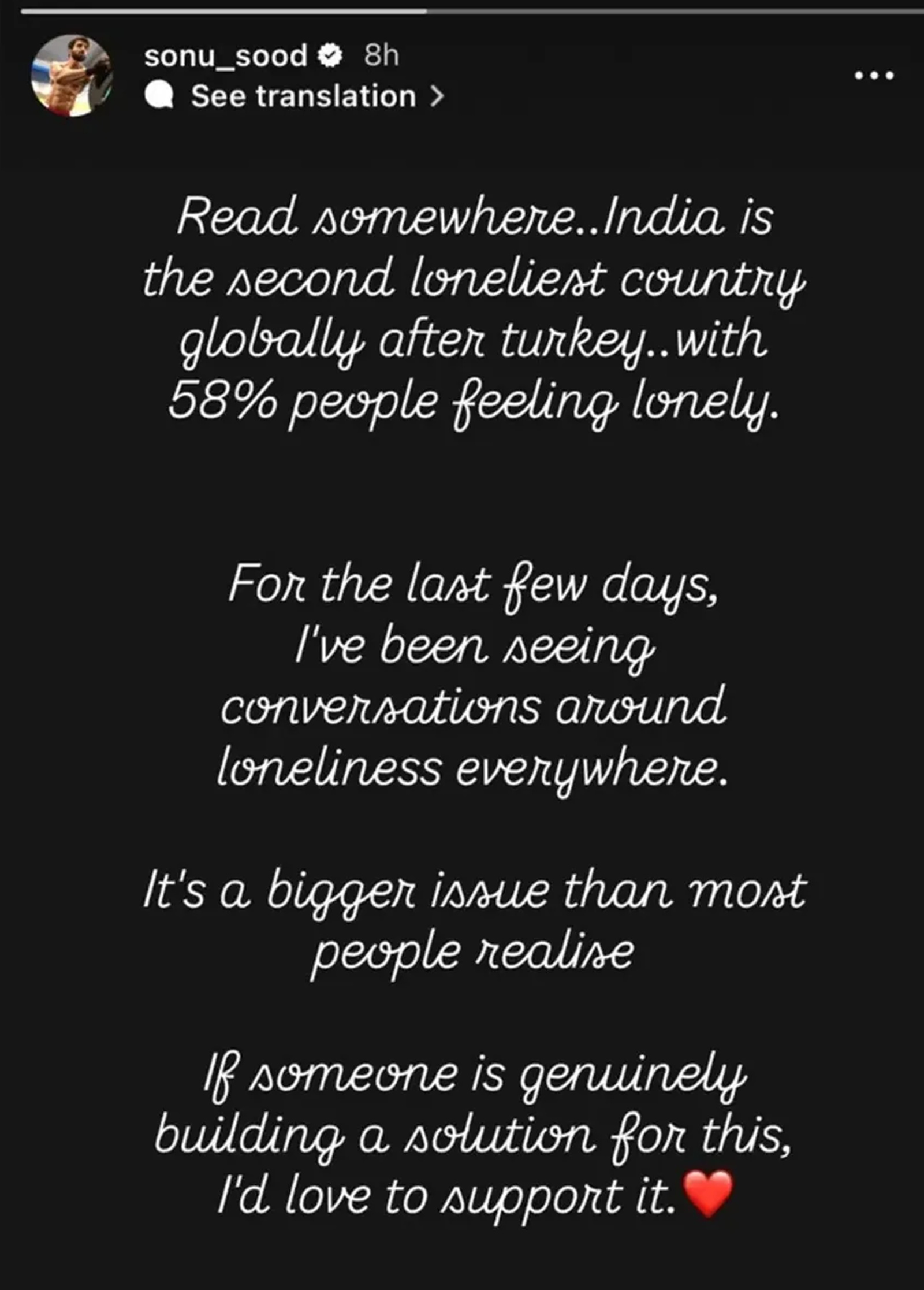 Sonu Sood highlights India's rising loneliness crisis