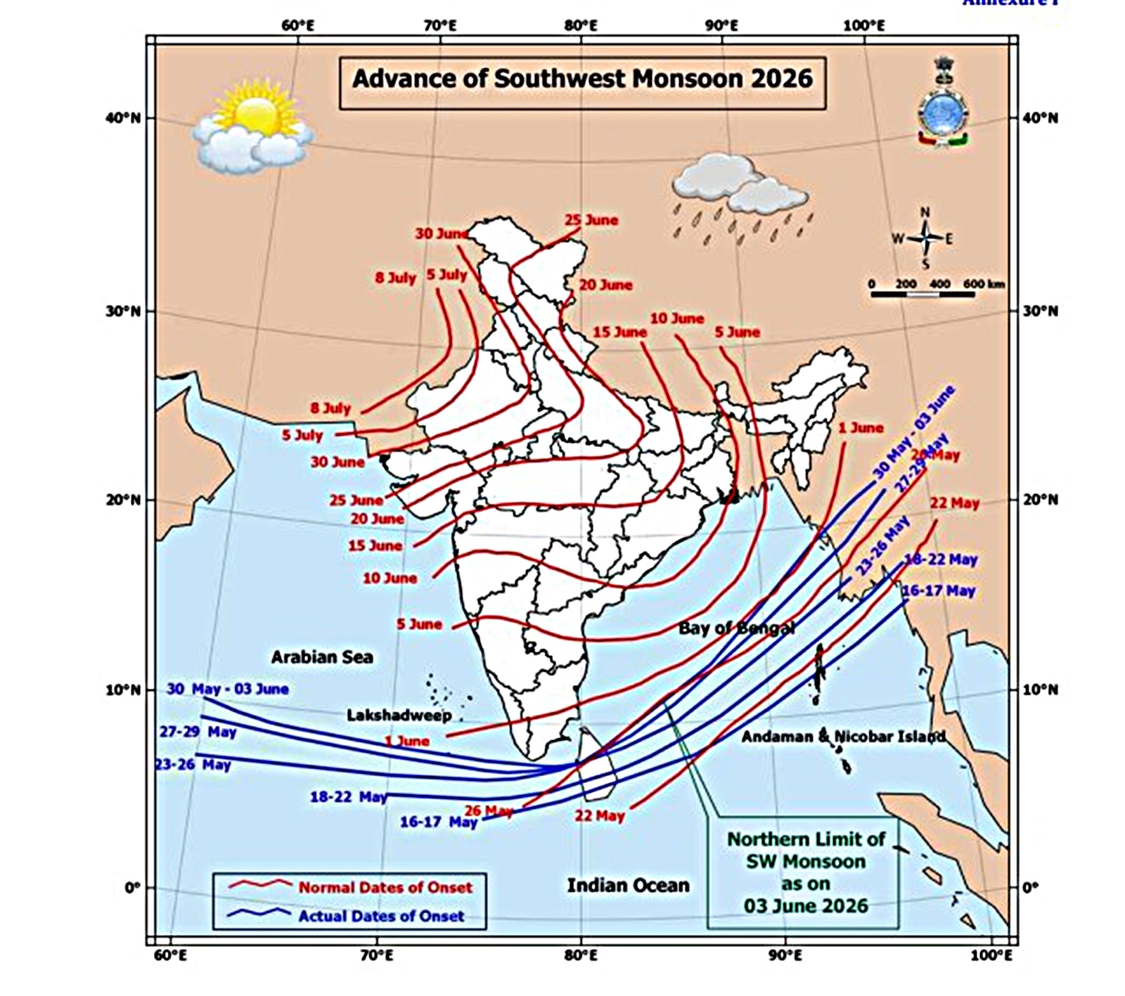 Advance of southwest monsoon 2026. 
