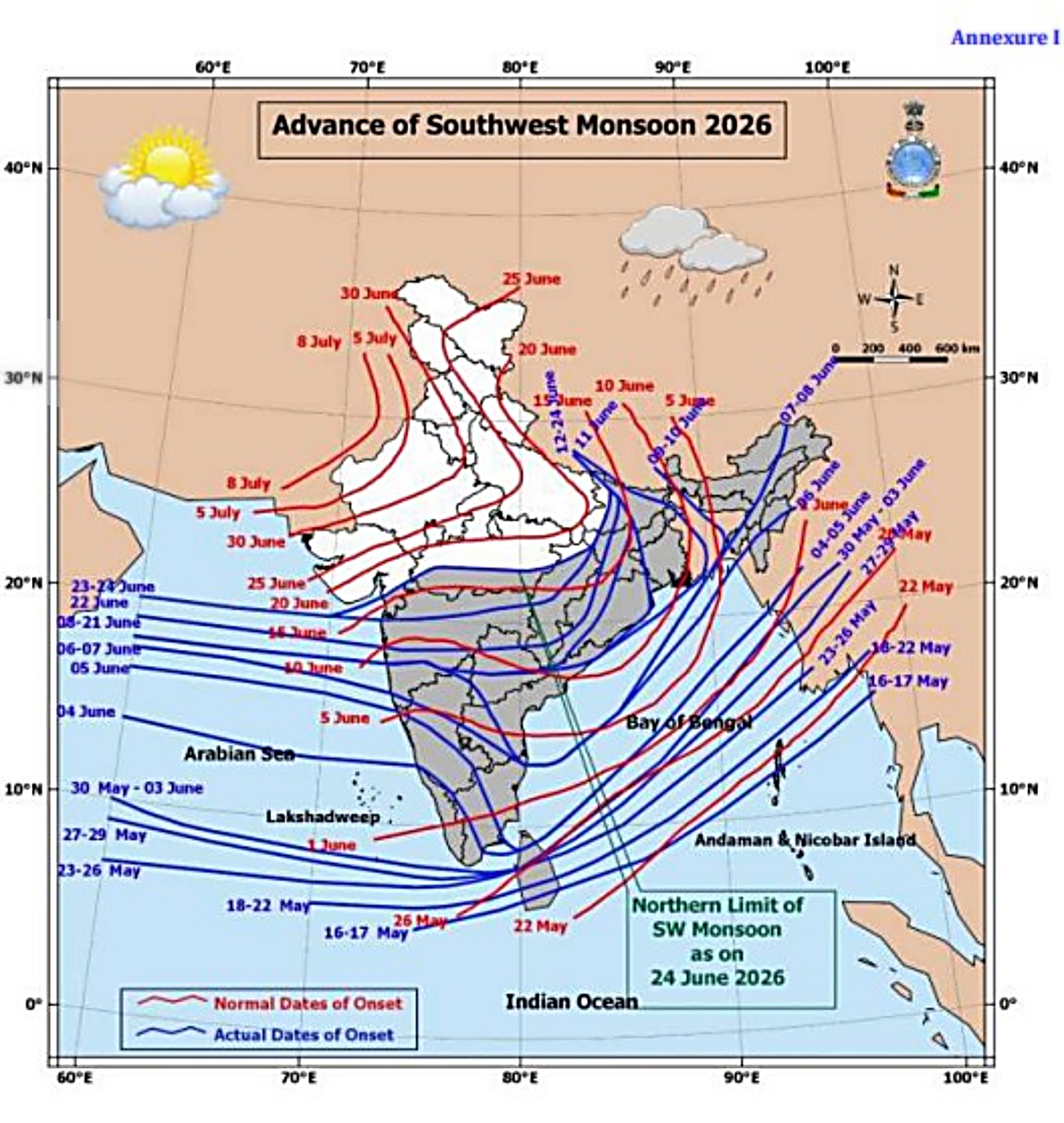 Southwest monsoon update map, rain