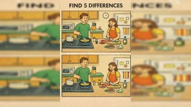 Spot the difference kitchen puzzle with 5 hidden changes