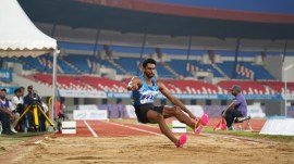 Sreeshankar Murali won the men's long jump final at the 65th National Inter-State Senior Athletics Championships with 8.38m — the second-best jump of his career, behind only his national record of 8.41m set on the same track. (AFI Photo)