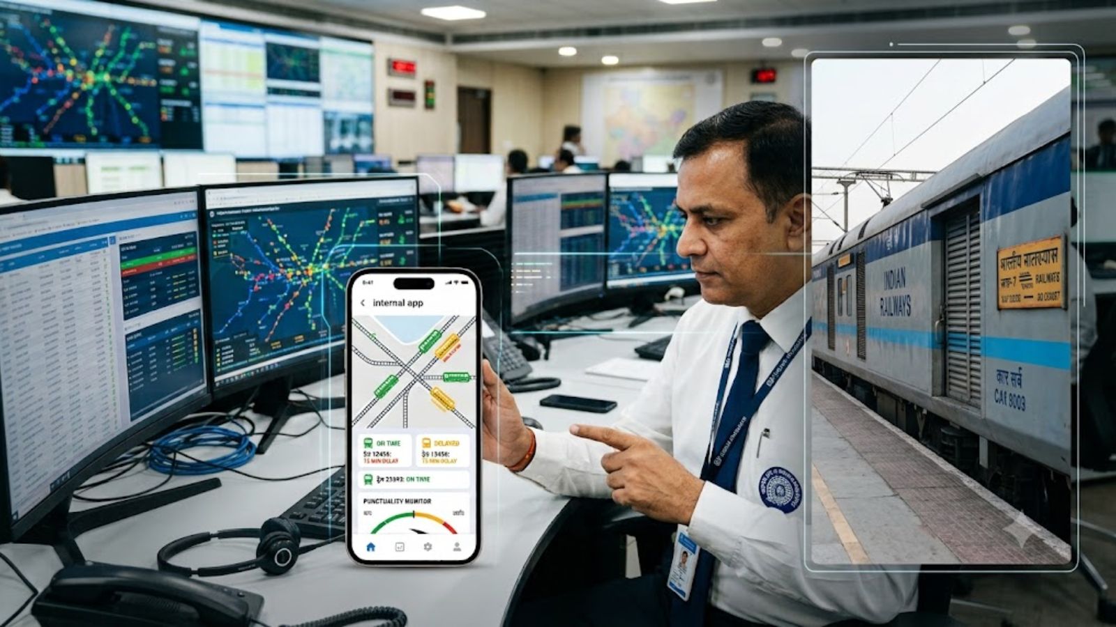 Indian Railways has introduced its first internal app for real-time monitoring of train punctuality and delays to improve operational efficiency. (Image generated using AI)