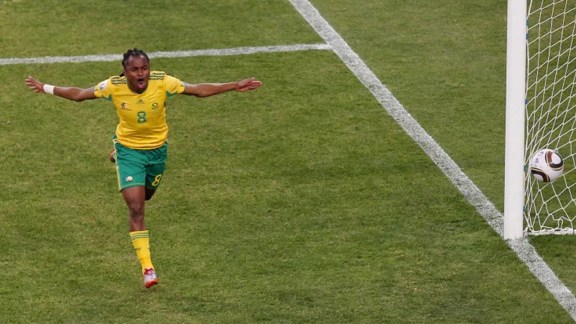 Mexico lost the ball in South Africa’s half. A rapid counterattack. A perfectly weighted pass. Siphiwe Tshabalala bursting down the left flank. One touch. One swing of the left foot. And the ball flew into the roof of the net. (Reuters file)