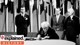 Joseph Paul-Boncour, former Prime Minister of France, signing the UN charter on 26 June 1945 (UN Photo)