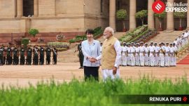 Prime Minister Narendra Modi received and warmly welcomed his Japanese counterpart on her arrival