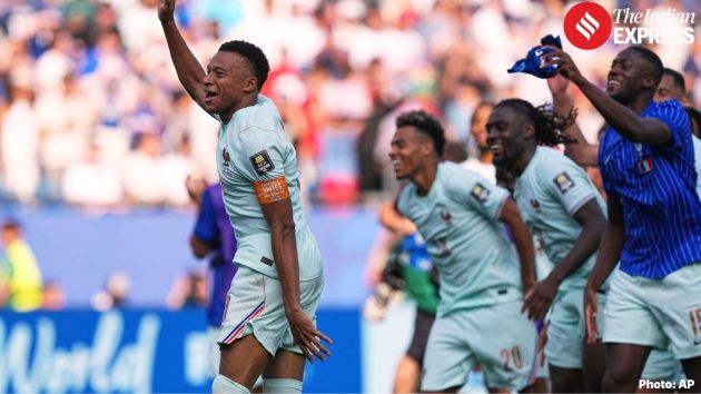 Kylian Mbappe celebrates with teammates after France defeated Morocco during the World Cup quarterfinal