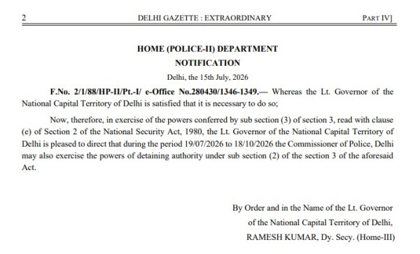 Delhi Police NSA notification 2026