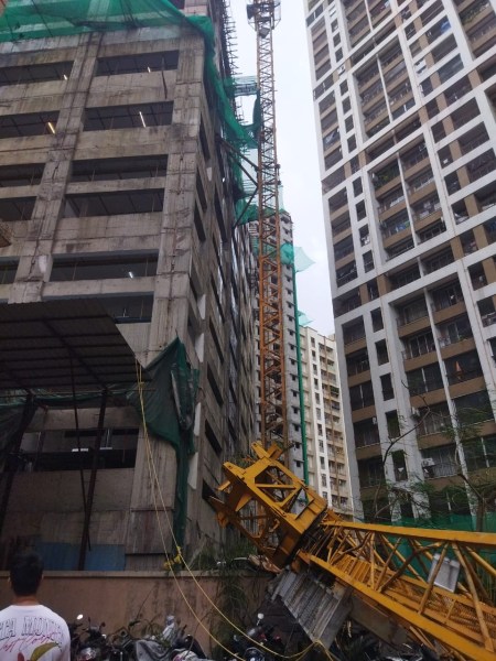 Mira Road crane crash death, Mumbai crane crash, Mira Road crane crash, Mumbai crane crash death, man killed after crane collapses, crane collapse kills man, man killed after crane collapses inside housing complex, crane collapse kills man inside housing complex, Mumbai news, Maharashtra news, Indian express, current affairs