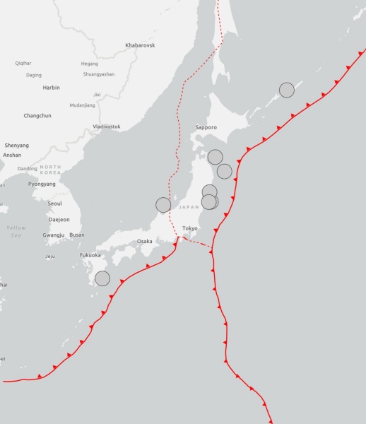 Map of earthquakes measuring above 7 in magnitude since 2016 (U.S. Geological survey)