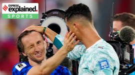Croatia's Luka Modric (10) and Portugal's Cristiano Ronaldo (7) greet each other after the World Cup round of 32 soccer match between Portugal and Croatia (AP/PTI Photos)