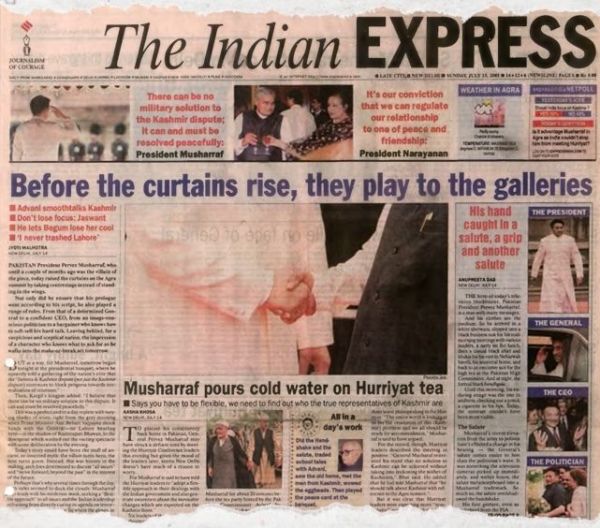 The Indian Express edition of July 15, 2001, the day Musharraf arrived in Agra for the summit.