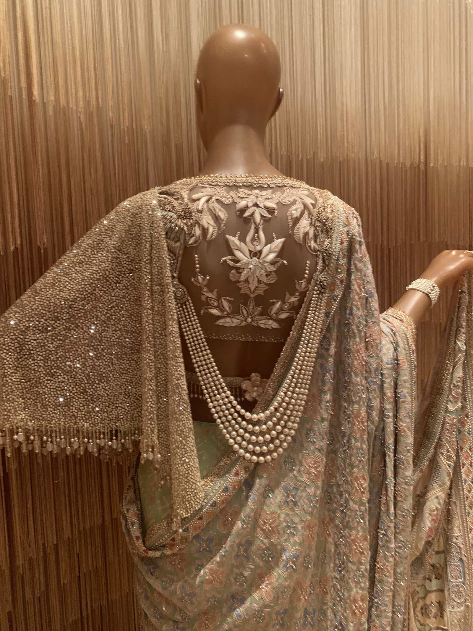 The Ajrakhi sari with a mother-of-pearl encrusted blouse