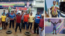 (Clockwise) Tilaka Dhananjaya Kumar's Gym in Godalam. Valluri Srinivas Rao with his medals; Commonwealth Games medal hopeful Valluri Ajay Babu in action. (Special Arrangement)