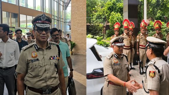 New police chief Anurag Kumar at the Delhi Police Headquarters (Left). Satish Golcha seen leaving the PHQ (Right)/ Image Enhanced with AI