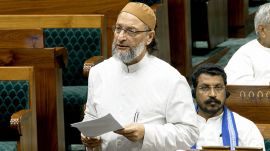 Asaduddin Owaisi AIMIM MP Asaduddin Owaisi addressed the Lok Sabha on Tuesday night during the ongoing debate on the Public Examinations (Prevention of Unfair Means) Amendment Bill, 2026. (Photo: Videograb/SansadTV/Enhanced using AI)
