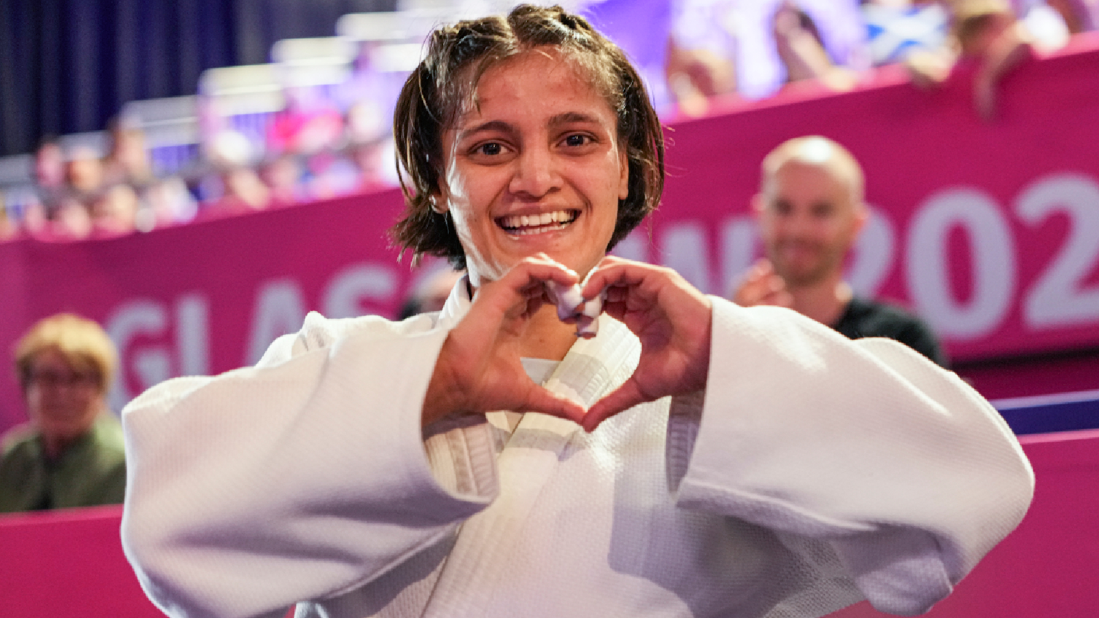 India's Asmita Dey celebrates after defeating Canada's Heidi Quach to win the gold medal in the Women's 48kg judo event at the Commonwealth Games 2026, in Glasgow, Scotland, Friday, July 31, 2026. Asmita became the first Indian judoka to win a Commonwealth Games gold medal. (PTI Photo)