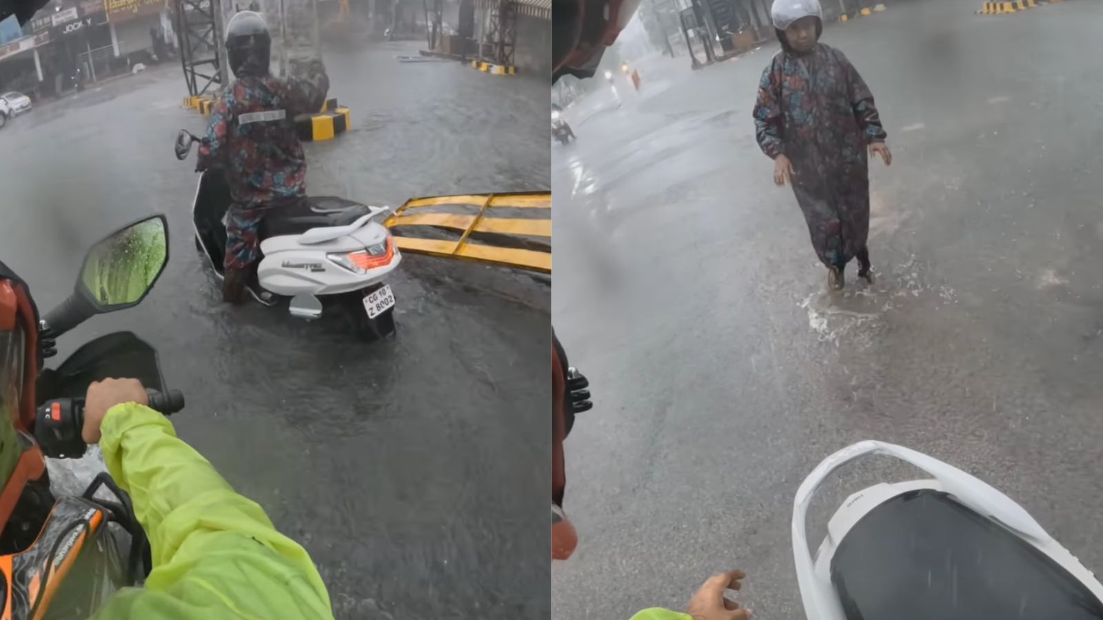 Watch: How a Chhattisgarh man rescued a stranded woman on a flooded road