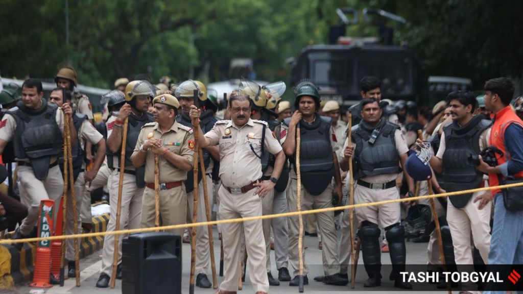 Protestors of the CJP at the Parliament street, Jantar Mantar, New Delhi continue their protest on Friday. Express Photo by Tashi Tobgyal