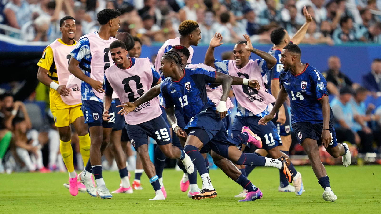 Cape Verde's Sidny Lopes Cabral (13) celebrates their second goal during the World Cup round of 32 soccer match between Argentina and Cape Verde in Miami Gardens, Fla., Friday, July 3, 2026. (AP Photo/George Walker IV)