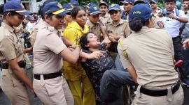 The organisers also alleged that several activists and youth leaders were detained even before the protest began. (Express Photo By Ganesh Shirsekar) Mumbai CJP