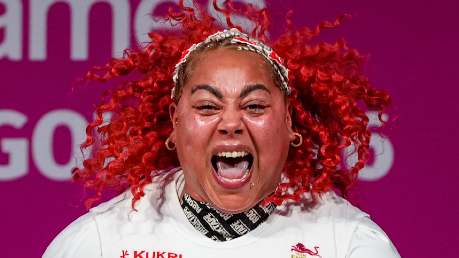 England's Emily Campbell celebrates after winning the Women's +86kg weightlifting final during the Commonwealth Games 2026, in Glasgow, Scotland, Thursday, July 30, 2026. Campbell went on to win the gold medal in the event. (PTI Photo)