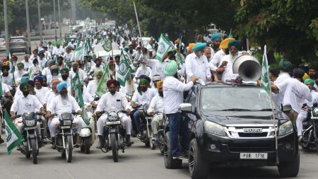 View of the Bike/Car rally of BKU Rajewal in Chandigarh on Monday. (Express Photo by Jasbir Malhi)