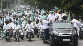 View of the Bike/Car rally of BKU Rajewal in Chandigarh on Monday. (Express Photo by Jasbir Malhi)