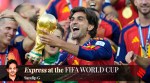 Spain's Ferran Torres celebrates with the trophy after winning the World Cup final soccer match between Spain and Argentina in East Rutherford, N.J., near New York, Sunday, July 19, 2026. (AP Photo/Ashley Landis)