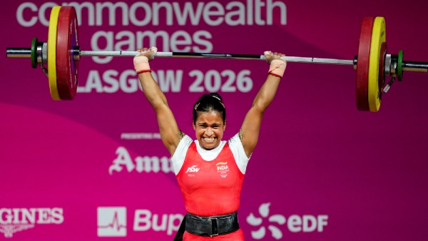 India's Gyaneshwari Yadav competes during the women’s 53kg weightlifting final at the 23rd Commonwealth Games, in Glasgow, Scotland, Monday, July 27, 2026. Gyaneshwari continued India's medal rush, clinching a silver. (PTI Photo)