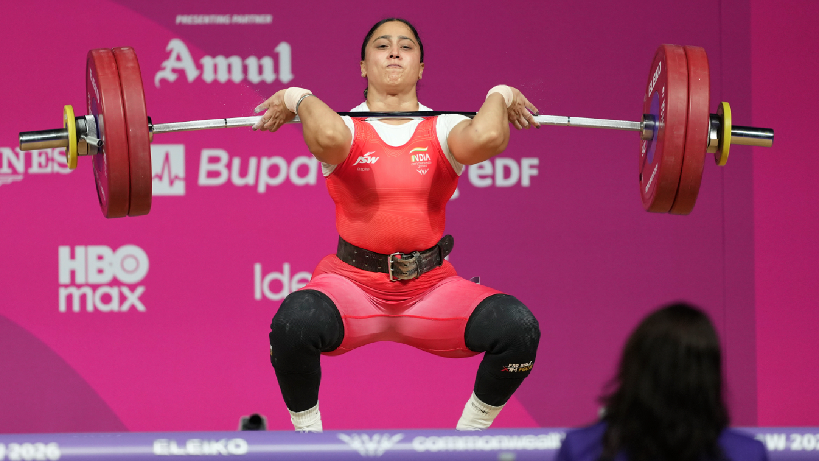 ndia's Harjinder Kaur competes in the women's 69kg weightlifting event at the 23rd Commonwealth Games, in Glasgow, Scotland, Tuesday, July 28, 2026. (PTI Photo)
