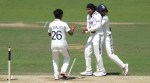 India's Sneh Rana, center, celebrates the wicket of England's Sophie Ecclestone and winning the test match during day four of the first Women's Rothesay Test cricket match between England and India in London, England, Monday, July 13, 2026. (Steven Paston/PA via AP)