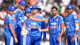 Prince Yadav of India celebrates the wicket of Sikandar Raza (C) of Zimbabwe during the 2ND T20 International match between Zimbabwe and India at the Harare Sports Club, Harare, Zimbabwe on July 25, 2026.