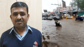 Bus conductor Dinesh Kumar, waterlogged gurgaon street