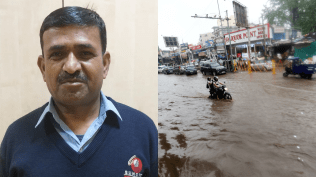 Bus conductor Dinesh Kumar, waterlogged gurgaon street
